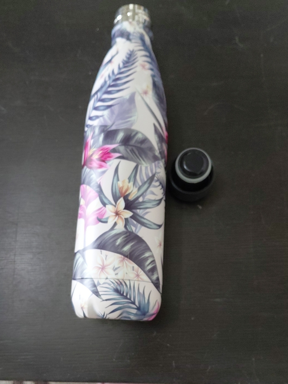 Insulated Floral Stainless Steel Water Bottle - White & Pink